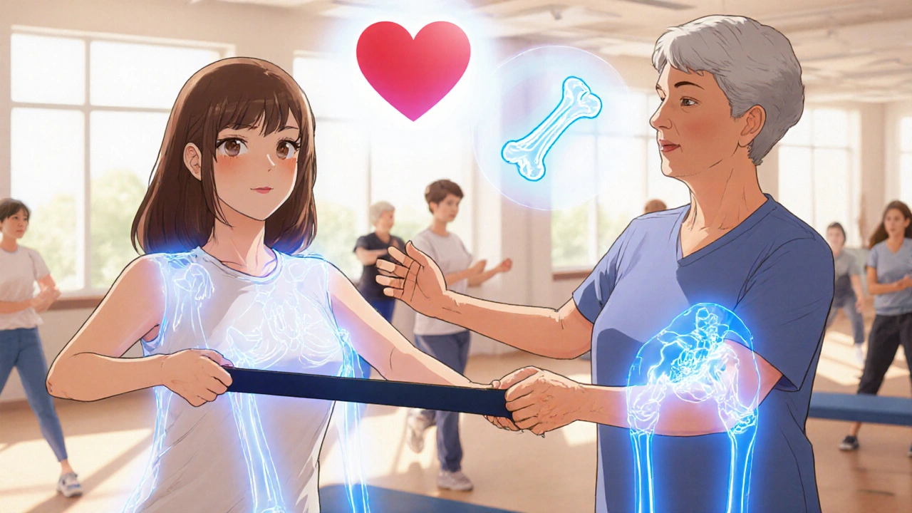 A woman receives physical therapy with glowing joint energy lines, showing healing through movement and support.