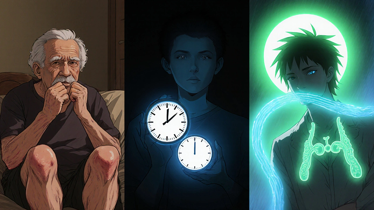 Split scene showing a senior with swollen ankles taking amlodipine and a diabetic patient holding losartan with glowing kidney.