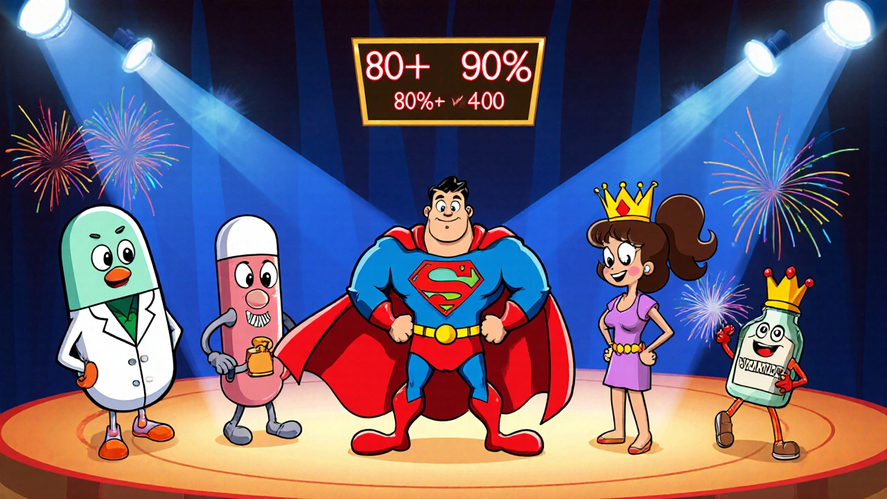 Superhero Isofair faces cartoon rivals representing other acne treatments.