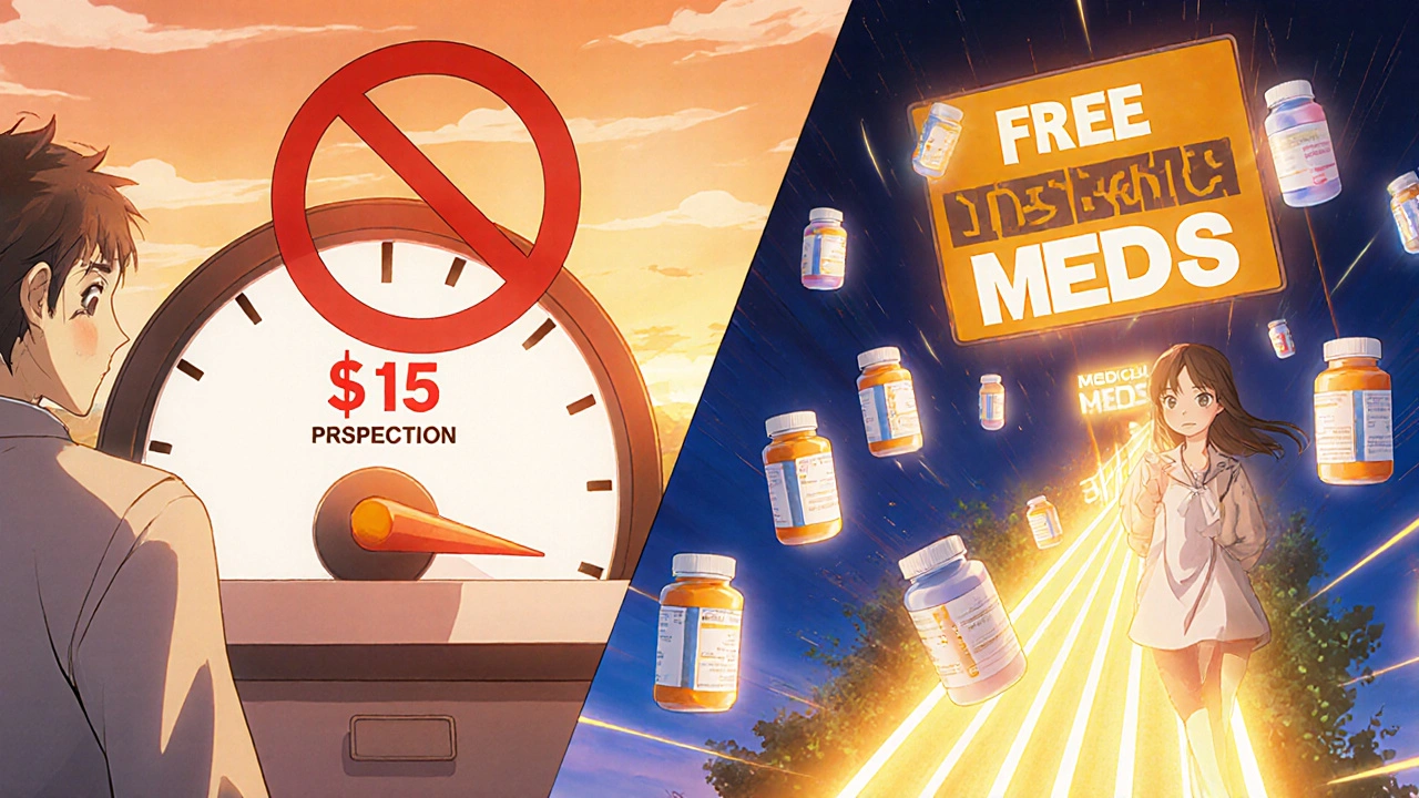 Split scene: left shows a &#039;NO&#039; over a deductible meter, right shows a person smiling as their out-of-pocket max fills with golden light.