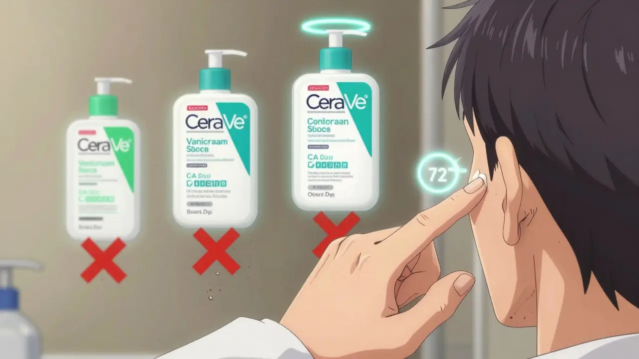 Dermatologist testing moisturizer behind ear with 72-hour timer glowing above.