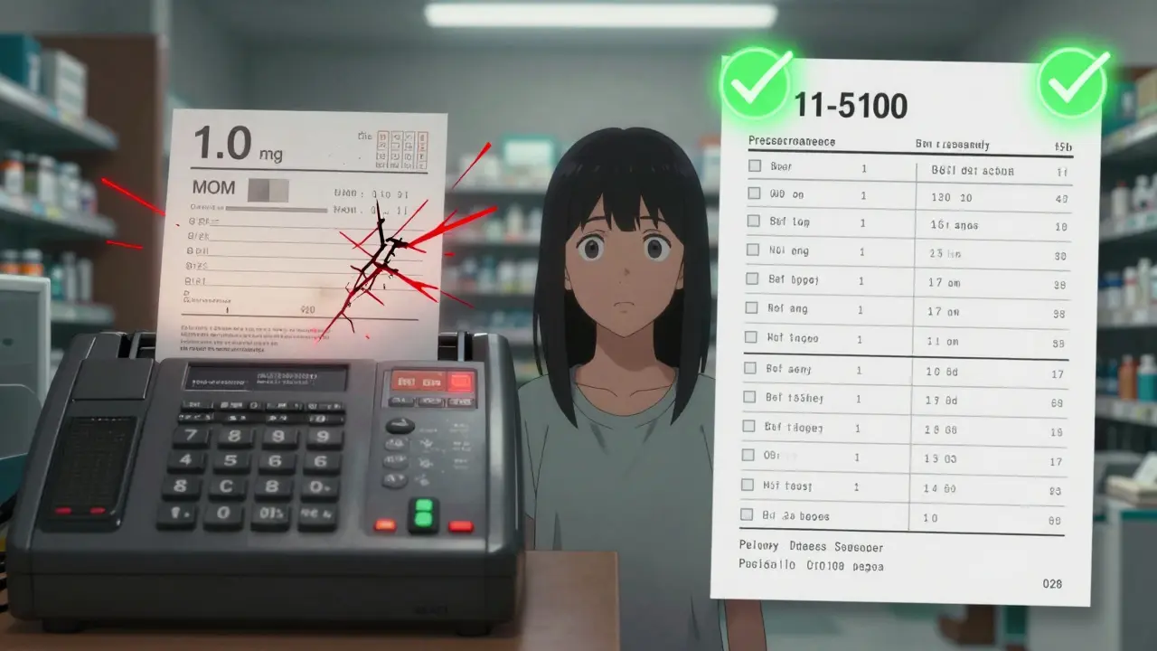 Split scene: smudged fax prescription vs. perfect digital transfer, patient caught between old and new systems.