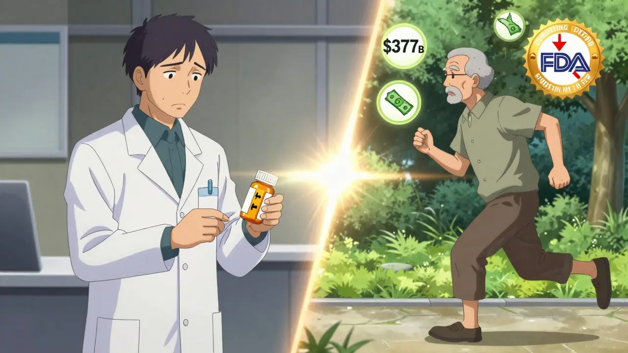 Elderly patient transitioning from worry to wellness with money saved and hospital rates dropping