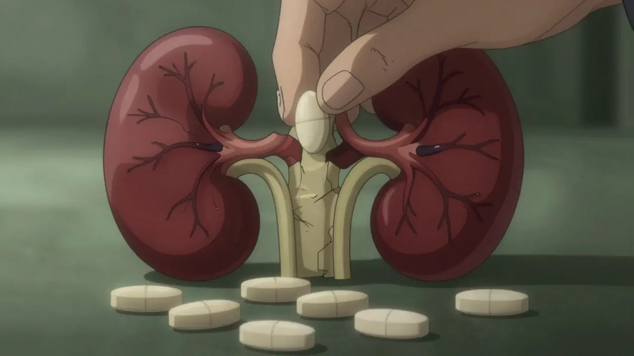 Person taking ibuprofen with constricted kidney.